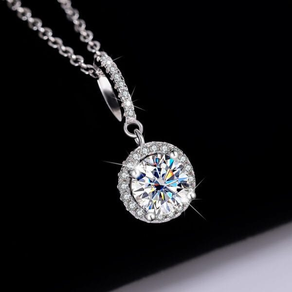 S925 Sterling Silver Moissanite Round Bag Three-piece Female Ring Necklace - Image 8