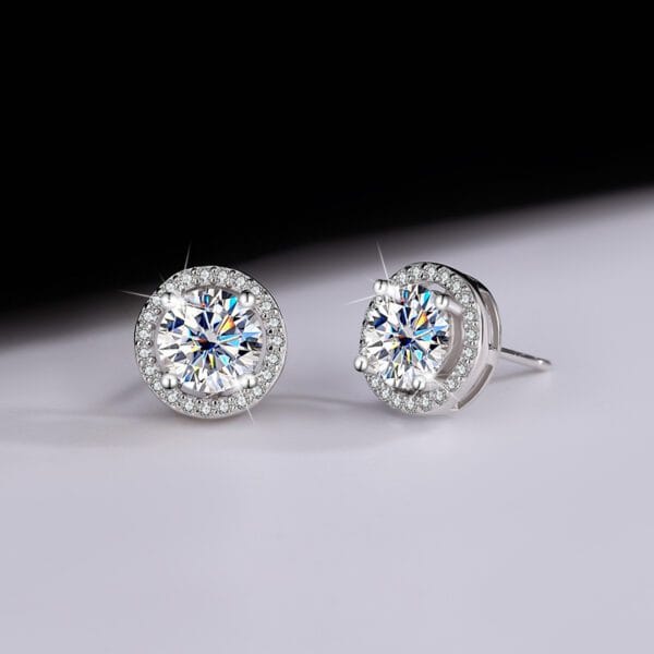 S925 Sterling Silver Moissanite Round Bag Three-piece Female Ring Necklace - Image 9