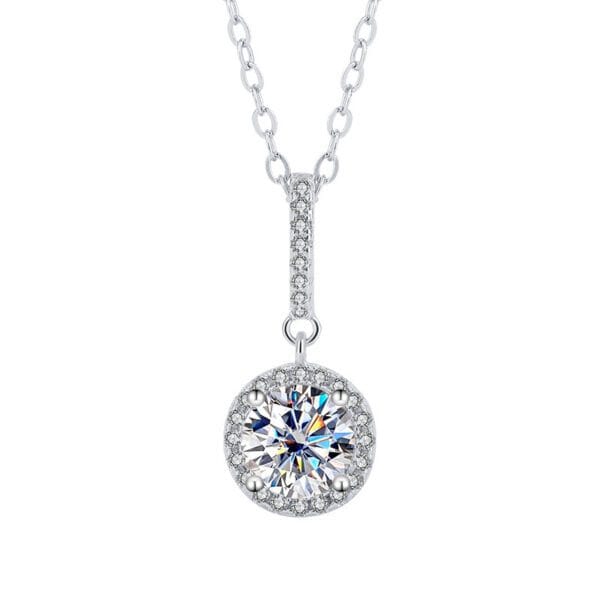 S925 Sterling Silver Moissanite Round Bag Three-piece Female Ring Necklace - Image 6