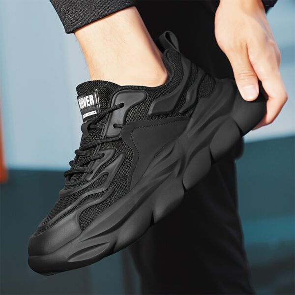 Men's Black Lace Up Sneakers with Rubber Bottoms