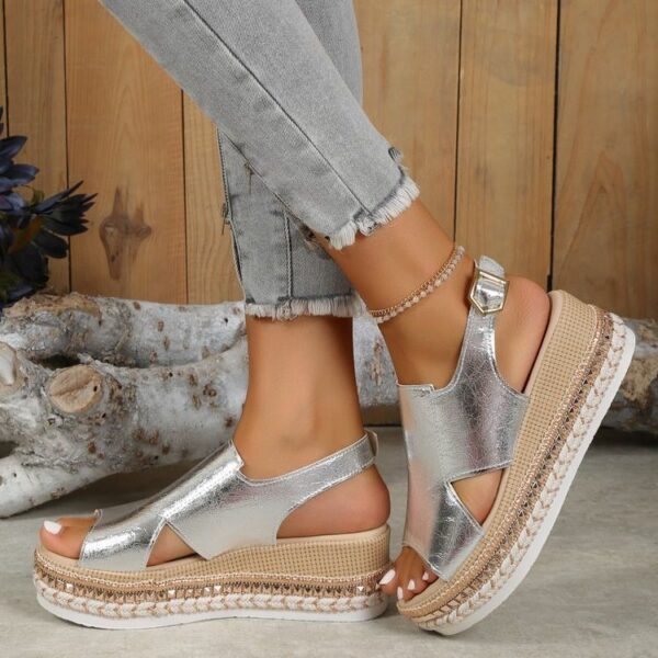 Summer Shiny Sandals Hollow Design Fish Mouth Sandal For Women Fashion Buckle Wedges Shoes - Image 6