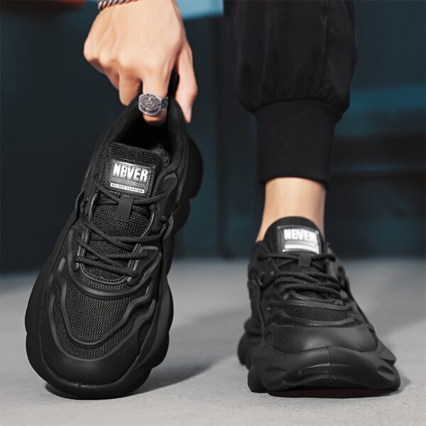 Men's Black Lace Up Sneakers with Rubber Bottoms
