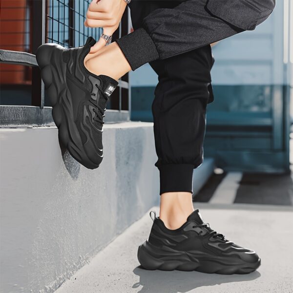 Men's Black Lace Up Sneakers with Rubber Bottoms