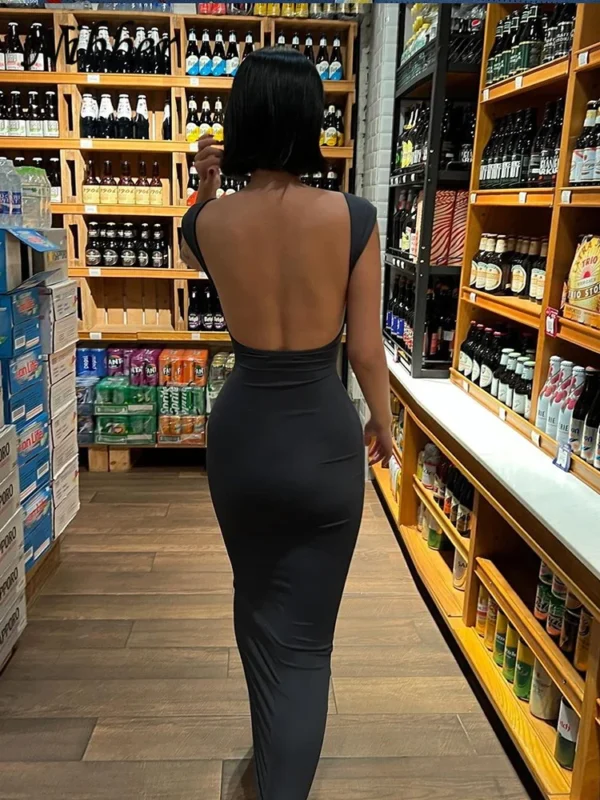 Nibber Solid Sexy Backless Maxi Dress Women Elegant Elastic Slim Short Sleeve Long dresses Female Bodycon Streetwear Clothing - Image 5