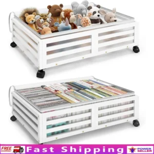 Bamboo Under Bed Storage Containers with Dust Bags Wheels Stackable Shoe Drawer Organizers Seasonal Clothes Bedding Household