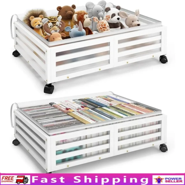 Bamboo Under Bed Storage Containers with Dust Bags Wheels Stackable Shoe Drawer Organizers Seasonal Clothes Bedding Household