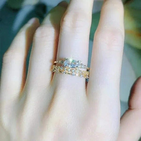 Gold Rings Gold Plated Stackable Ring Set Women's Cubic Zirconia Rings Gold Engagement Rings No Tarnish - Image 2