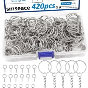 1 inch 25mm keychain making kit including 140 pieces of keychain rings with chains, 140 pieces of jump rings