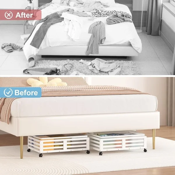 Bamboo Under Bed Storage Containers with Dust Bags Wheels Stackable Shoe Drawer Organizers Seasonal Clothes Bedding Household - Image 5