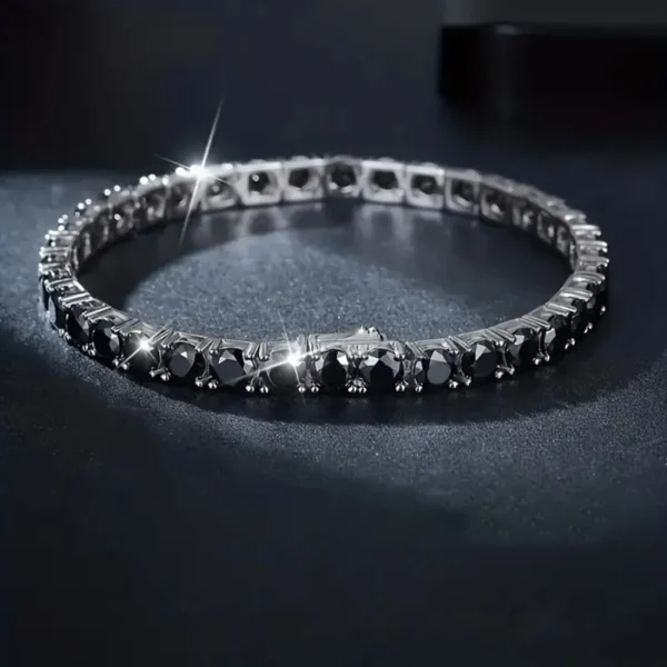 S925 Silver Plated 18K Gold Bracelet, Unisex Fashion Strap with Black Moissanite, Comes with Gift Box, Mother's Day Gift - Image 4