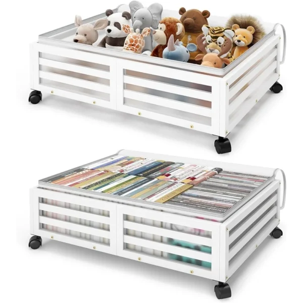 Bamboo Under Bed Storage Containers with Dust Bags Wheels Stackable Shoe Drawer Organizers Seasonal Clothes Bedding Household - Image 2