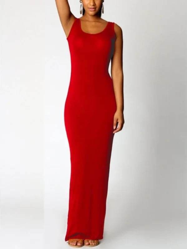 Sexy Solid Color Slim Bodycon Long Maxi Dress Women Elegant Sleeveless Skinny Dress Club Party Vestidos - Image 4