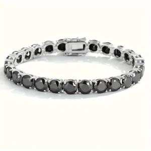 S925 Silver Plated 18K Gold Bracelet, Unisex Fashion Strap with Black Moissanite, Comes with Gift Box, Mother's Day Gift