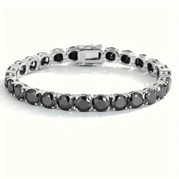 S925 Silver Plated 18K Gold Bracelet, Unisex Fashion Strap with Black Moissanite, Comes with Gift Box, Mother's Day Gift