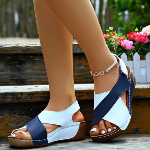 Colorblock-crossed  Wedges Sandals Summer Fashion Fish Mouth Platform Roman Shoes For Women - Image 2