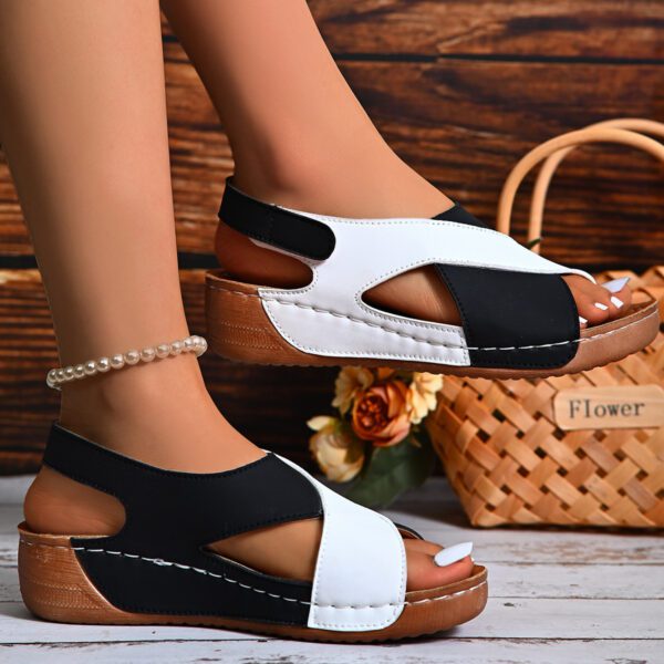 Colorblock-crossed  Wedges Sandals Summer Fashion Fish Mouth Platform Roman Shoes For Women - Image 6