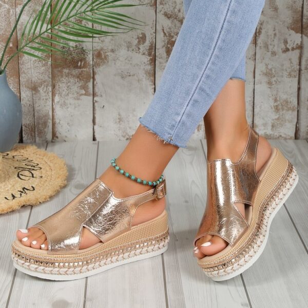 Summer Shiny Sandals Hollow Design Fish Mouth Sandal For Women Fashion Buckle Wedges Shoes - Image 3