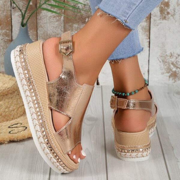 Summer Shiny Sandals Hollow Design Fish Mouth Sandal For Women Fashion Buckle Wedges Shoes - Image 4