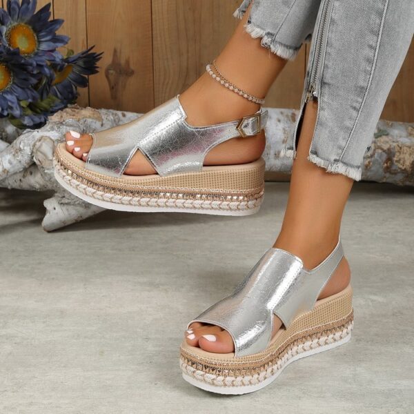 Summer Shiny Sandals Hollow Design Fish Mouth Sandal For Women Fashion Buckle Wedges Shoes - Image 5