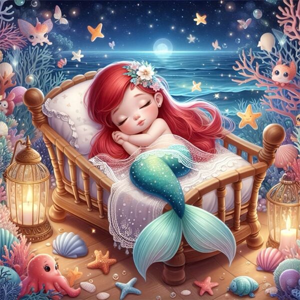 5D Mermaid Diamond Painting Kit - Round Diamond Animal Theme DIY Art Embroidery Cross Stitch Set, Acrylic PMMA Diamond Art Craft for Wall Decor, Ideal Gift