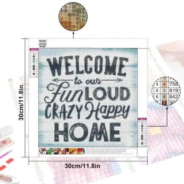 "Welcome To Our Fun Loud Crazy Happy Home" Wall Decor, Adult Diamond Art Painting Kit, 5D DIY Diamond Art Painting For Beginners - Image 2