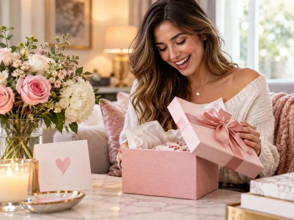 woman receivingopening a gift 1